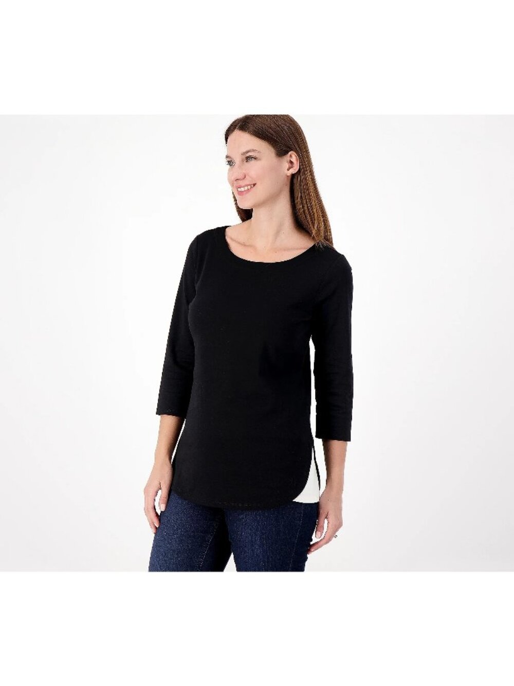 Isaac Mizrahi Live! Top XL Petite Essentials Pima Cotton 3/4 Sleeve Tulip Hem